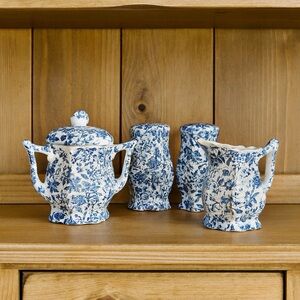 Vintage Enesco Blue White Chintz Sugar Creamer Salt Pepper Set Japan Shabby Chic